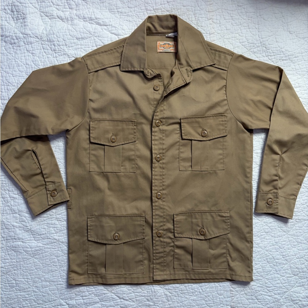 Vintage SAFTBAK Belted Hunting Jacket Medium Tan Safari Utility Coat USA - Picture 15 of 16